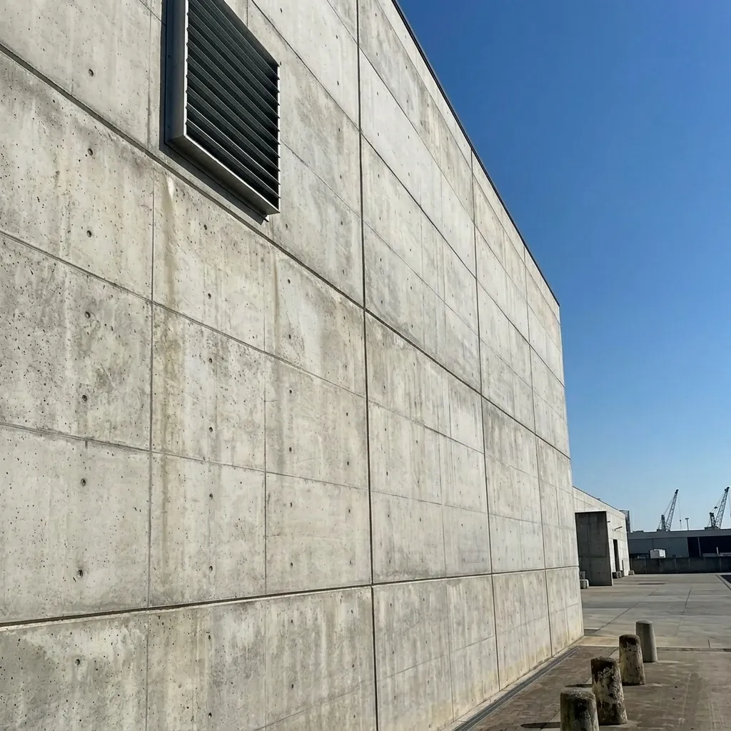 Salida de un extractor en la fachada de hormigón