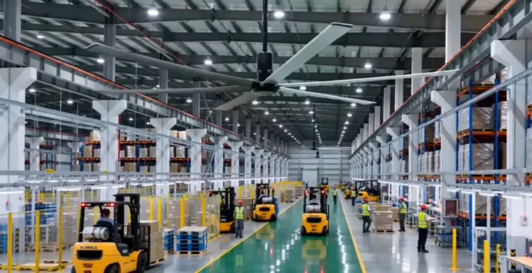 Ventilador HVLS en un centro logístico